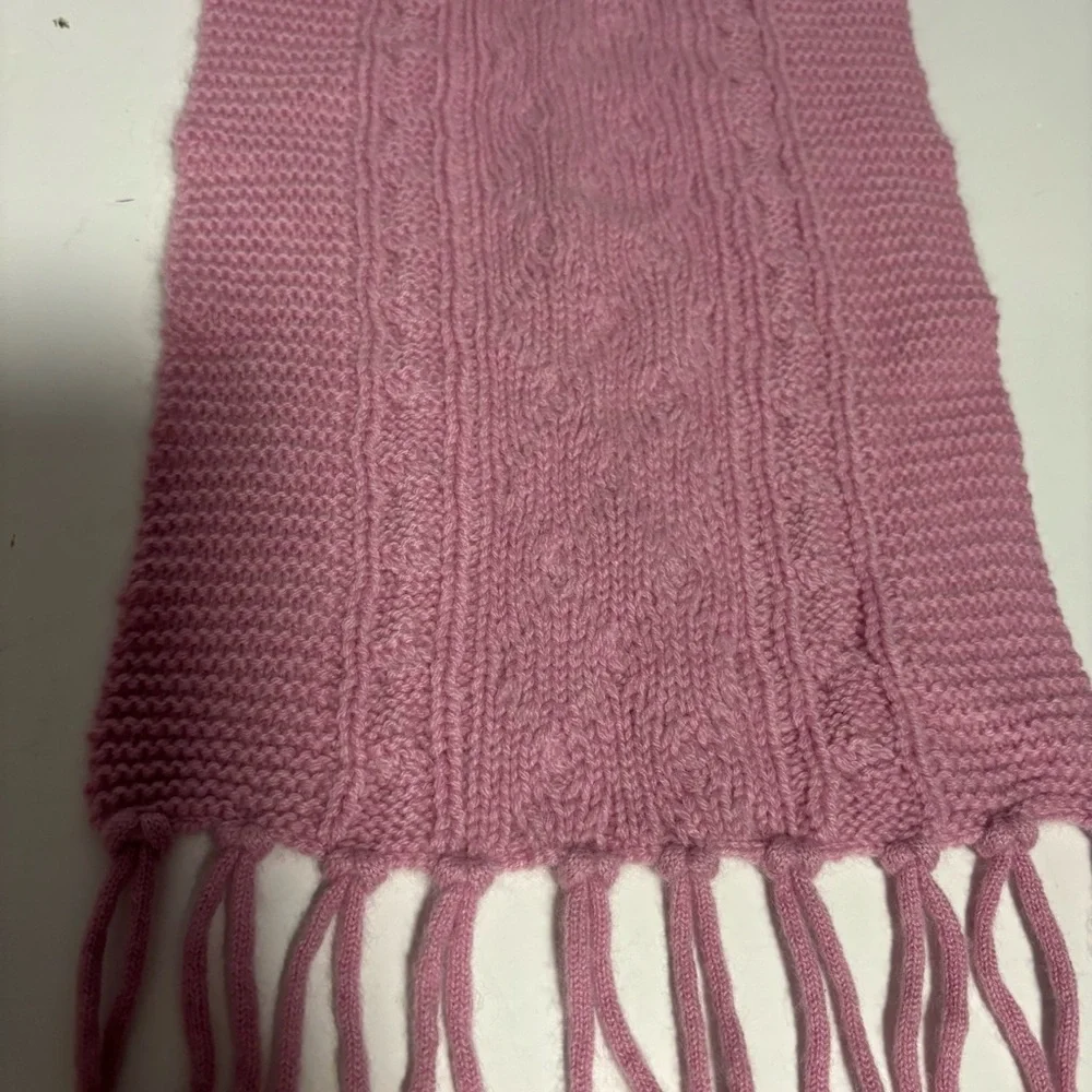 Mariele Waithe 100% CASHMERE fringed cable-knit scarf Cozy Pink Soft Girl 8X66 - Picture 12 of 13